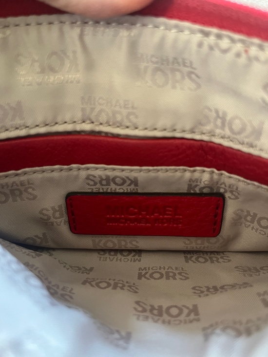 Michael Kors Red Leather Crossbody with Gold MK Emblem - Picture 8 of 9
